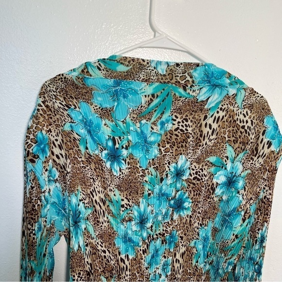 Vintage Great Cavalier by St. Paul Reversible Blouse Teal Floral Animal Print - Picture 9 of 12